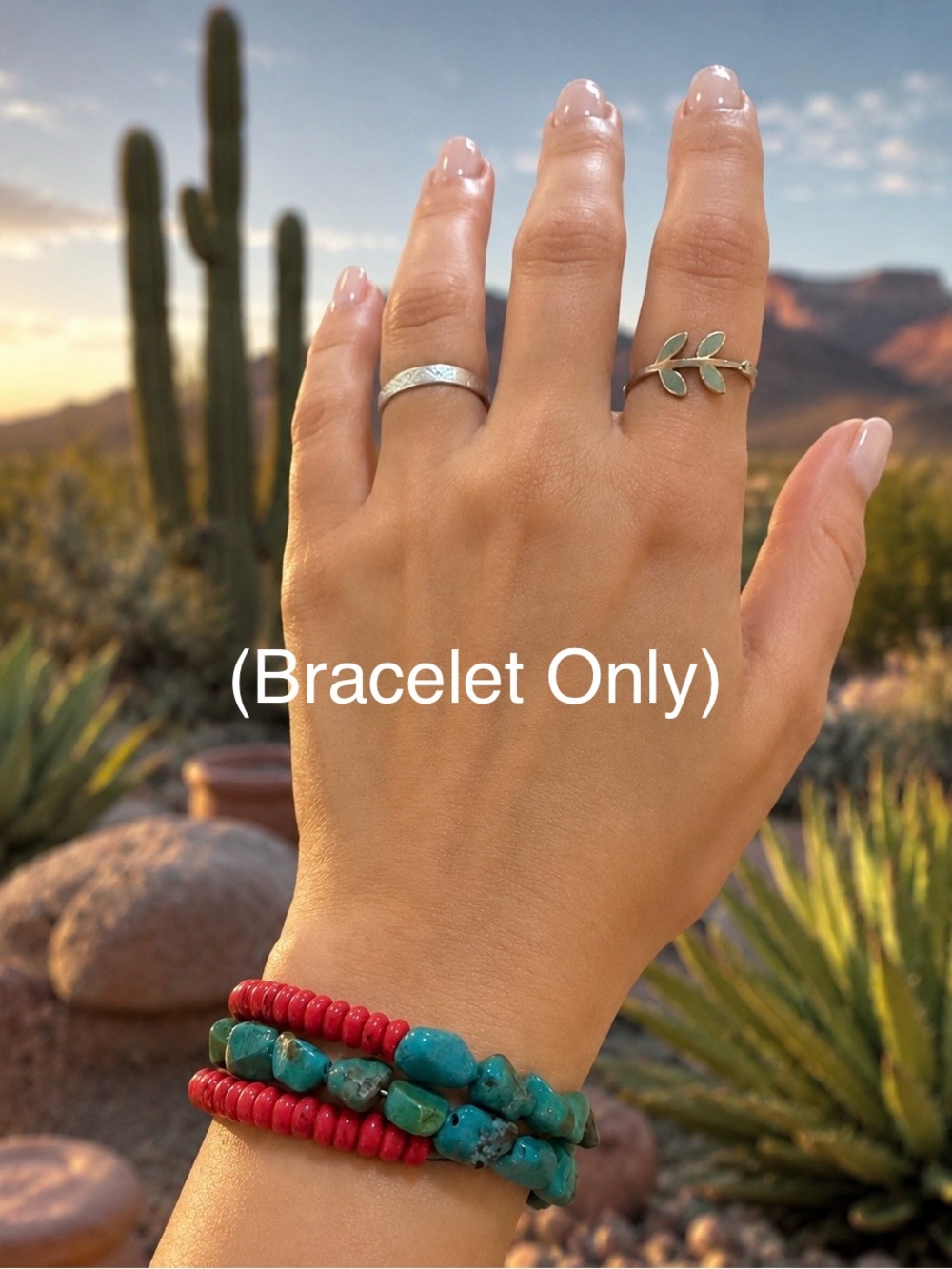 Turquoise & Red Beaded Stretch Bracelet Women Jewelry